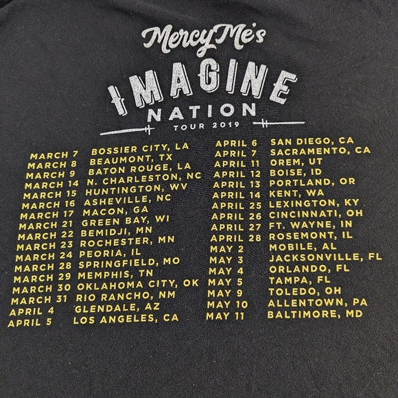 MercyMe's Imagine Nation Tour 2009 Concert Dates/Cities/States on Back XL - Picture 2 of 10
